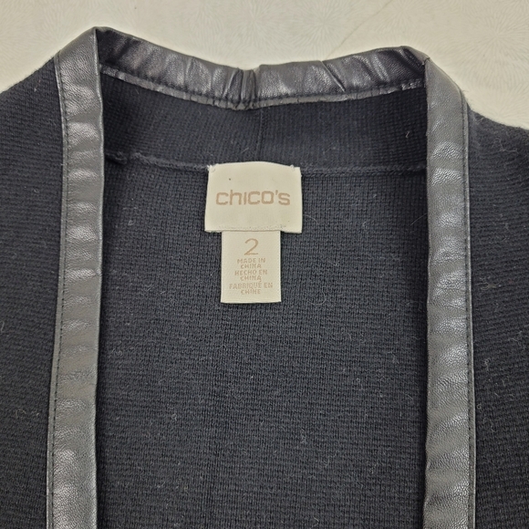 Chico's long black sleeveless sweater vest side slits faux leather trim office M - Picture 5 of 8